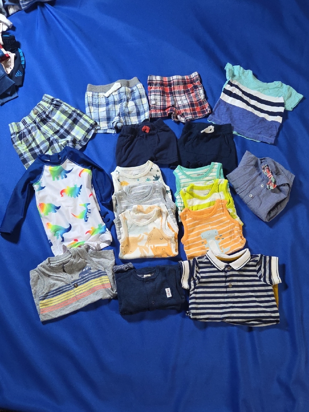 Boys Blue Striped Polo & Assorted Tops & Shorts 17 Pieces